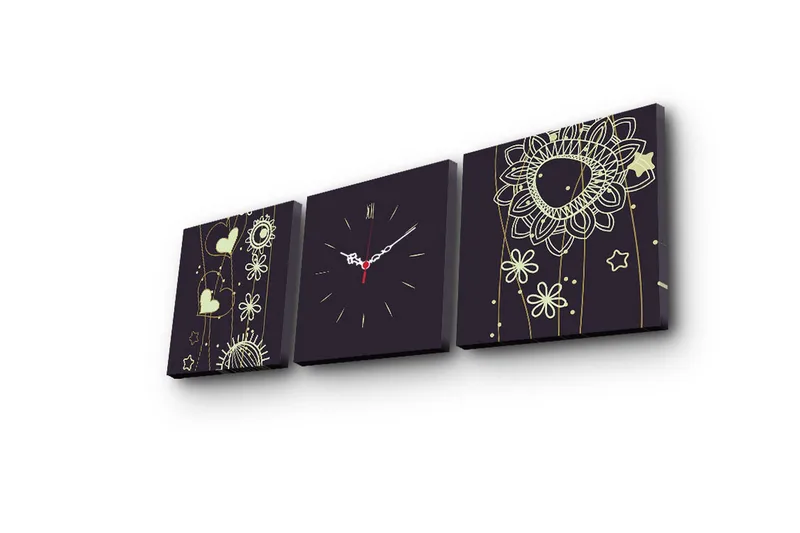 Dekorativ Canvasbilde med Klokke 3 Deler - Flerfarget - Innredning - Veggdekorasjon - Veggklokke