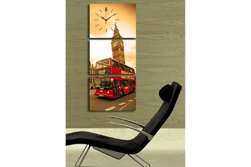 Dekorativ Canvasbilde med Klokke 3 Deler - Flerfarget - Innredning - Veggdekorasjon - Veggklokke