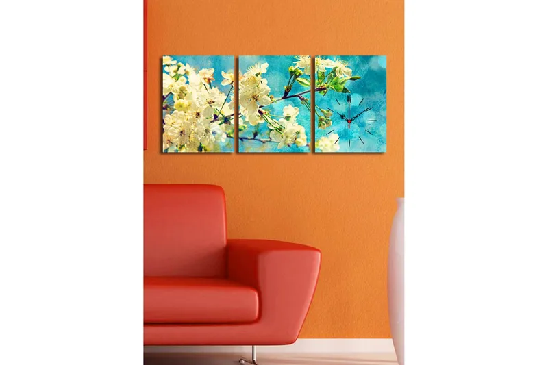 Dekorativ Canvasbilde med Klokke 3 Deler - Flerfarget - Innredning - Veggdekorasjon - Veggklokke