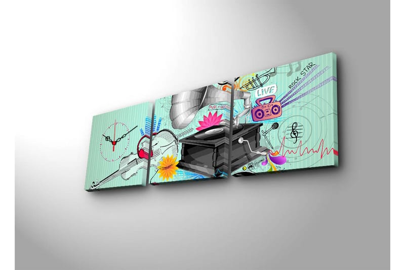 Dekorativ Canvasbilde med Klokke 3 Deler - Flerfarget - Innredning - Veggdekorasjon - Veggklokke