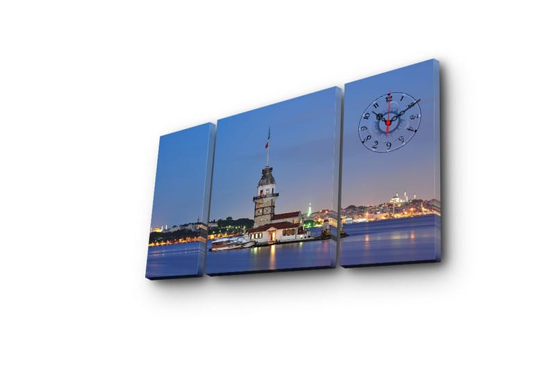 Dekorativ Canvasbilde med Klokke 3 Deler - Flerfarget - Innredning - Veggdekorasjon - Veggklokke