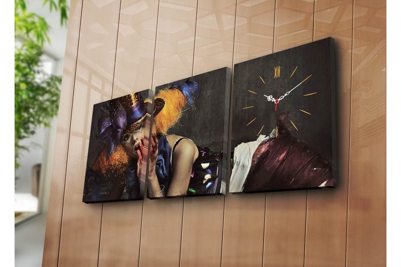 Dekorativ Canvasbilde med Klokke 3 Deler, Flerfarget