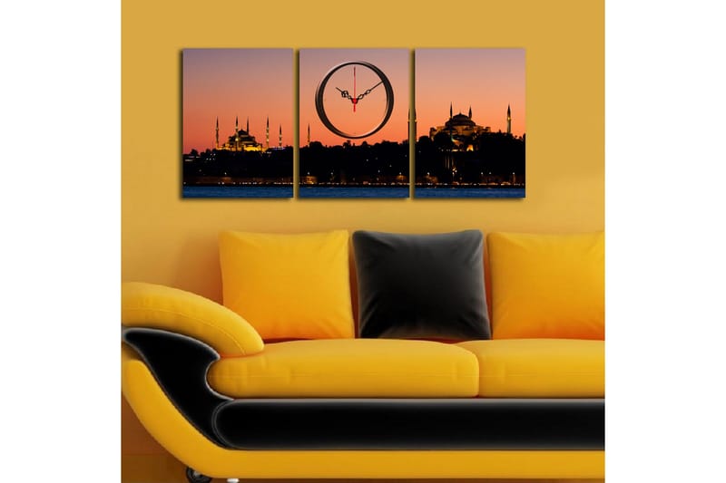 Dekorativ Canvasbilde med Klokke 3 Deler - Flerfarget - Innredning - Veggdekorasjon - Veggklokke