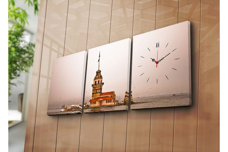 Dekorativ Canvasbilde med Klokke 3 Deler - Flerfarget - Innredning - Veggdekorasjon - Veggklokke