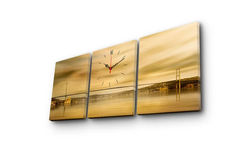 Dekorativ Canvasbilde med Klokke 3 Deler - Flerfarget - Innredning - Veggdekorasjon - Veggklokke