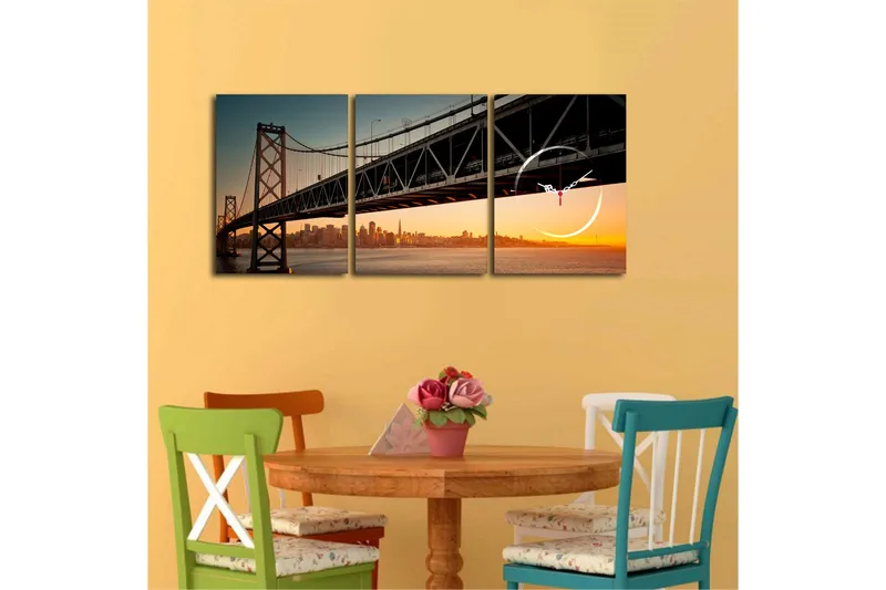 Dekorativ Canvasbilde med Klokke 3 Deler - Flerfarget - Innredning - Veggdekorasjon - Veggklokke