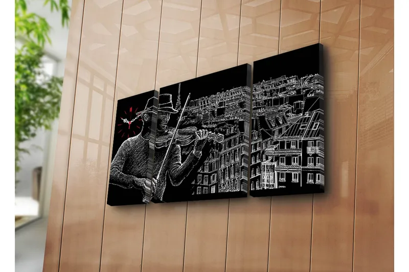 Dekorativ Canvasbilde med Klokke 3 Deler, Flerfarget