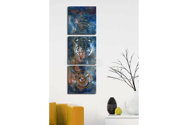 Dekorativ Canvasbilde med Klokke 3 Deler - Flerfarget - Innredning - Veggdekorasjon - Veggklokke