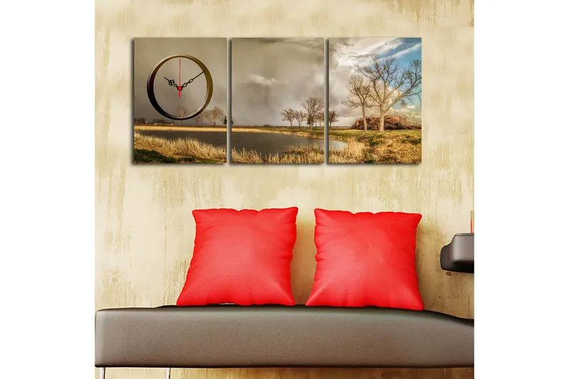 Dekorativ Canvasbilde med Klokke 3 Deler - Flerfarget - Innredning - Veggdekorasjon - Veggklokke