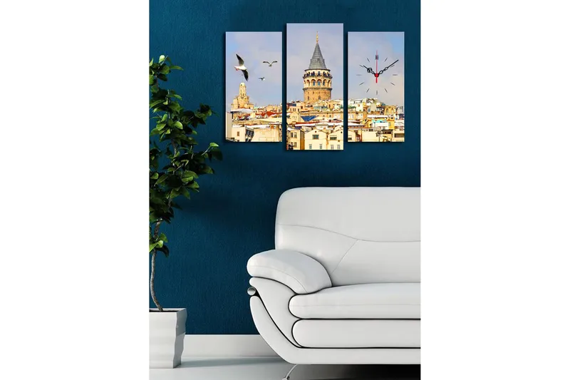 Dekorativ Canvasbilde med Klokke 3 Deler - Flerfarget - Innredning - Veggdekorasjon - Veggklokke