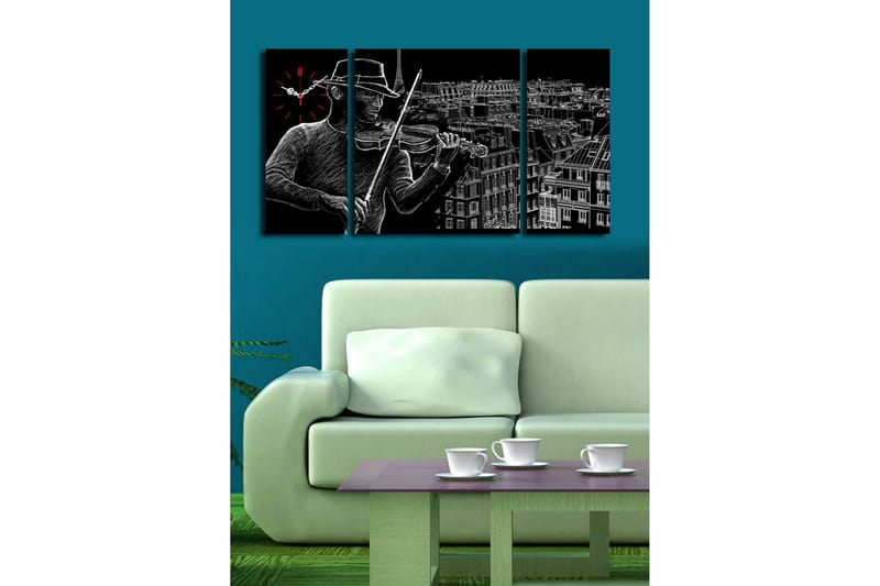 Dekorativ Canvasbilde med Klokke 3 Deler - Flerfarget - Innredning - Veggdekorasjon - Veggklokke