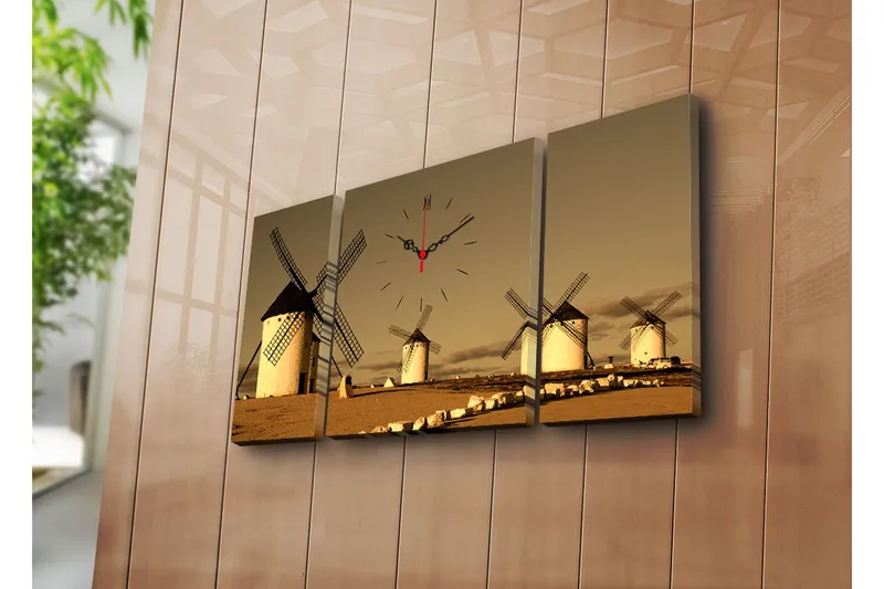 Dekorativ Canvasbilde med Klokke 3 Deler, Flerfarget