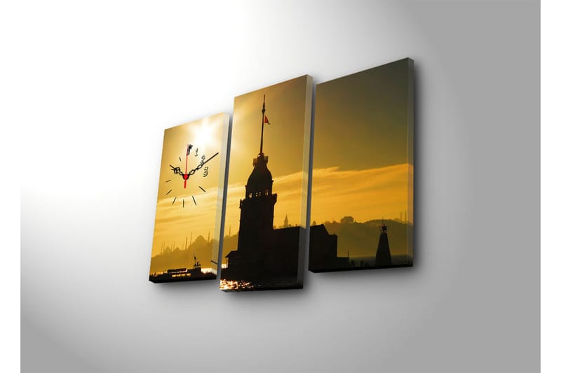 Dekorativ Canvasbilde med Klokke 3 Deler - Flerfarget - Innredning - Veggdekorasjon - Veggklokke