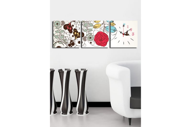 Dekorativ Canvasbilde med Klokke 3 Deler - Flerfarget - Innredning - Veggdekorasjon - Veggklokke