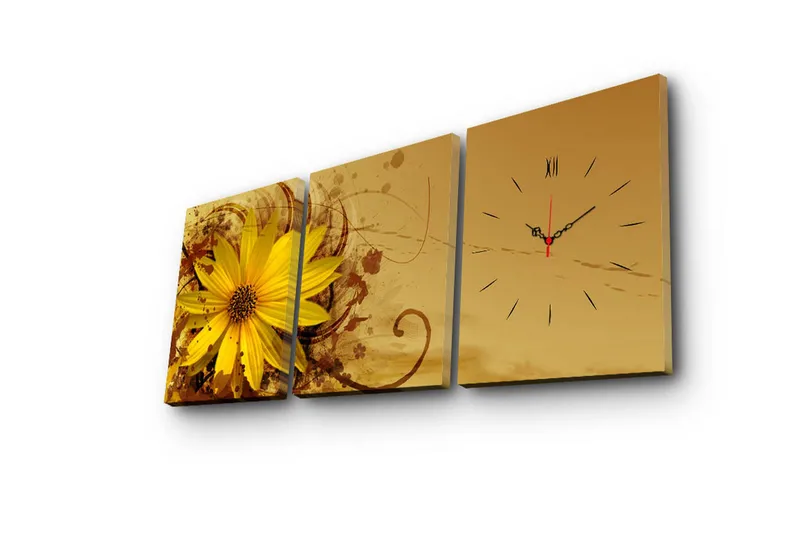 Dekorativ Canvasbilde med Klokke 3 Deler - Flerfarget - Innredning - Veggdekorasjon - Veggklokke