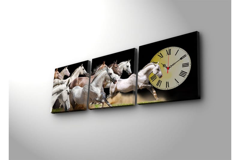 Dekorativ Canvasbilde med Klokke 3 Deler - Flerfarget - Innredning - Veggdekorasjon - Veggklokke