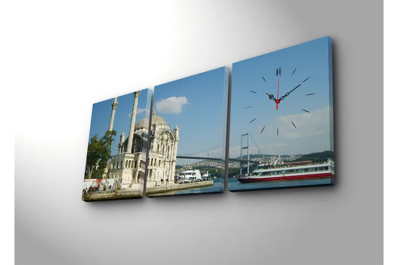 Dekorativ Canvasbilde med Klokke 3 Deler - Flerfarget - Innredning - Veggdekorasjon - Veggklokke