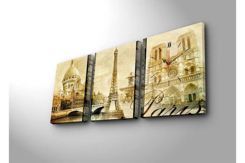 Dekorativ Canvasbilde med Klokke 3 Deler - Flerfarget - Innredning - Veggdekorasjon - Veggklokke