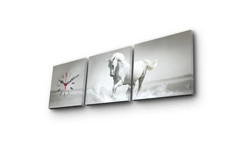 Dekorativ Canvasbilde med Klokke 3 Deler - Flerfarget - Innredning - Veggdekorasjon - Veggklokke