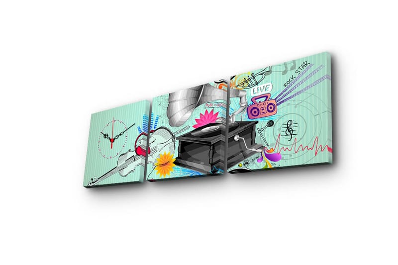 Dekorativ Canvasbilde med Klokke 3 Deler - Flerfarget - Innredning - Veggdekorasjon - Veggklokke