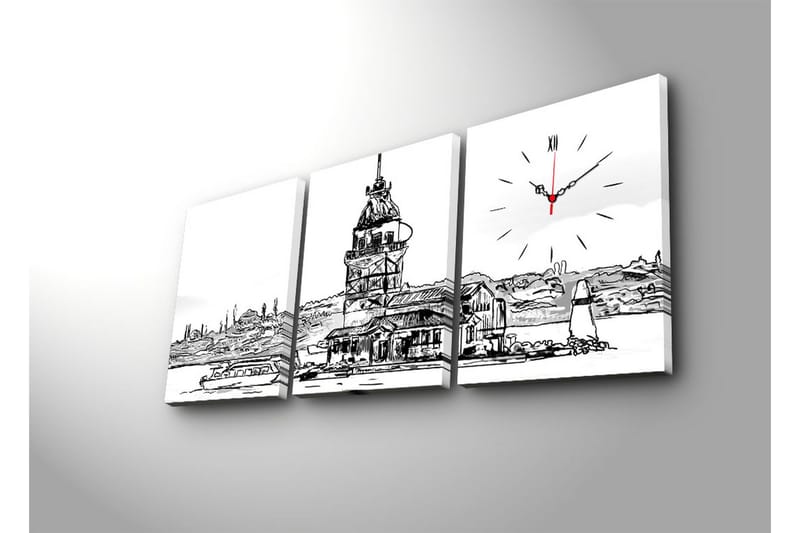 Dekorativ Canvasbilde med Klokke 3 Deler - Flerfarget - Innredning - Veggdekorasjon - Veggklokke