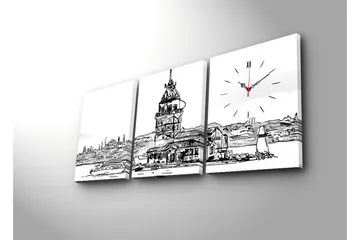 Dekorativ Canvasbilde med Klokke 3 Deler - Flerfarget - Innredning - Veggdekorasjon - Veggklokke