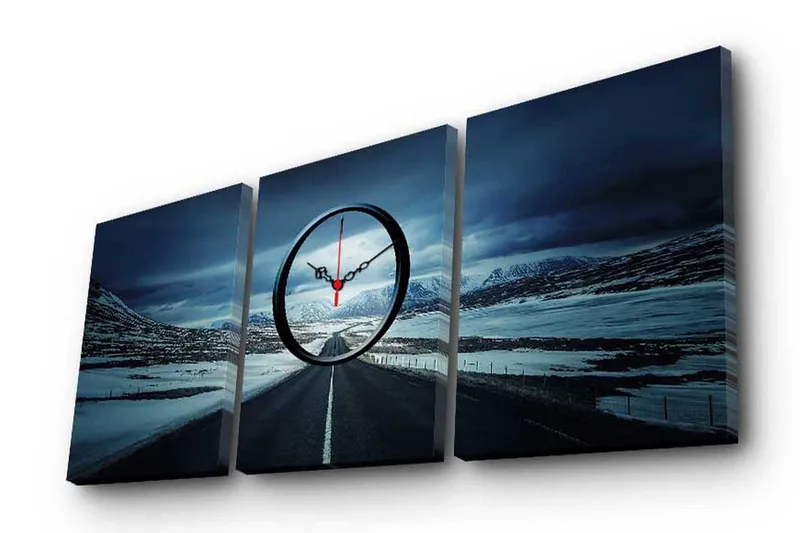 Dekorativ Canvasbilde med Klokke 3 Deler - Flerfarget - Innredning - Veggdekorasjon - Veggklokke