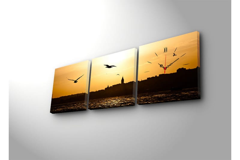 Dekorativ Canvasbilde med Klokke 3 Deler - Flerfarget - Innredning - Veggdekorasjon - Veggklokke