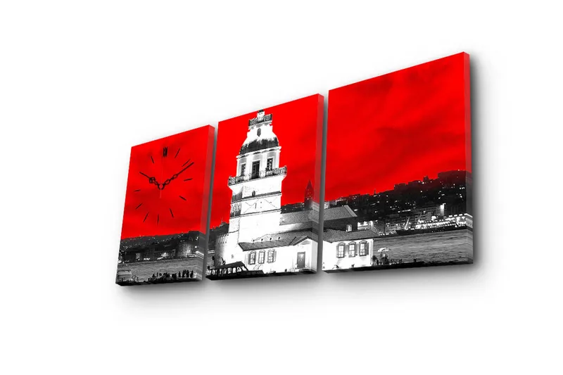 Dekorativ Canvasbilde med Klokke 3 Deler - Flerfarget - Innredning - Veggdekorasjon - Veggklokke