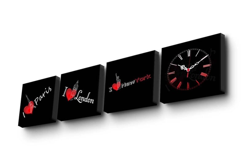 Dekorativ Canvasbilde med Klokke 4 Deler - Flerfarget - Innredning - Veggdekorasjon - Veggklokke