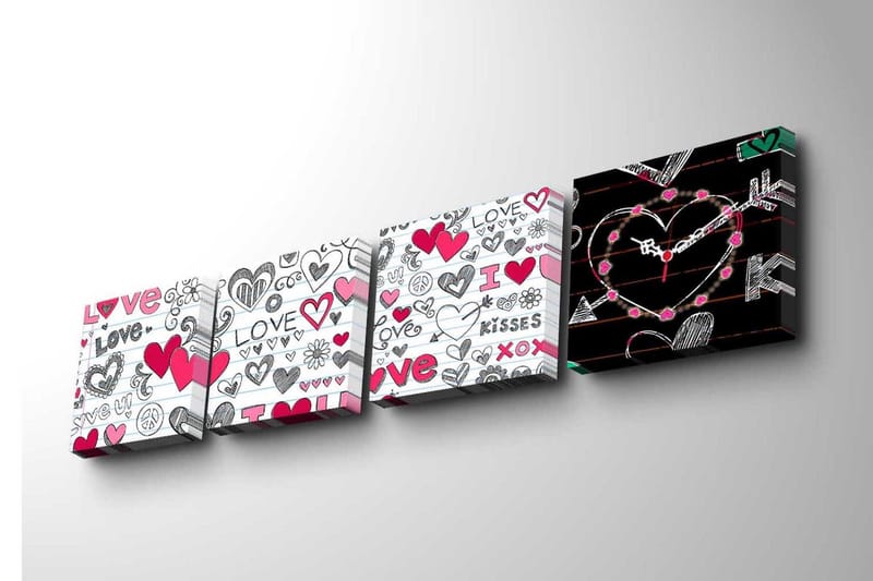 Dekorativ Canvasbilde med Klokke 4 Deler - Flerfarget - Innredning - Veggdekorasjon - Veggklokke