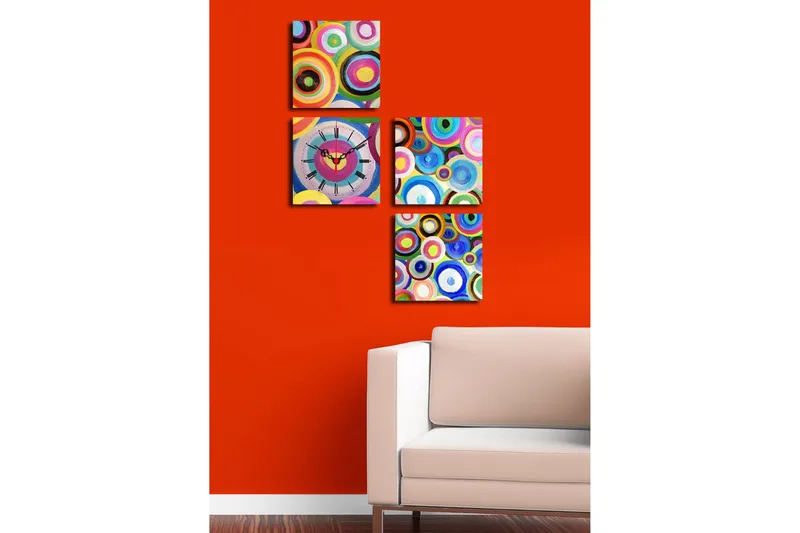 Dekorativ Canvasbilde med Klokke 4 Deler - Flerfarget - Innredning - Veggdekorasjon - Veggklokke