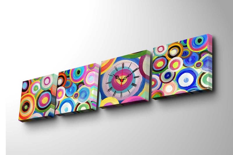 Dekorativ Canvasbilde med Klokke 4 Deler - Flerfarget - Veggklokke