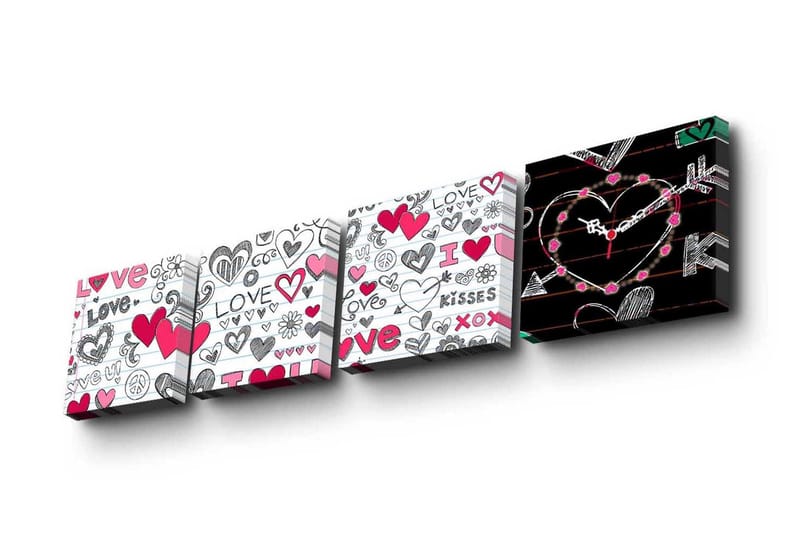 Dekorativ Canvasbilde med Klokke 4 Deler - Flerfarget - Innredning - Veggdekorasjon - Veggklokke