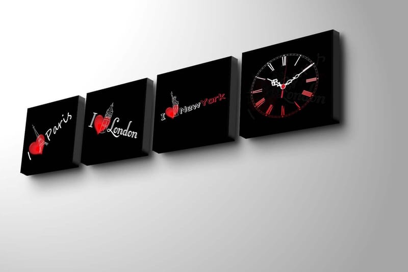 Dekorativ Canvasbilde med Klokke 4 Deler - Flerfarget - Innredning - Veggdekorasjon - Veggklokke