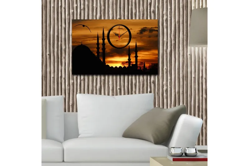 Dekorativ Canvasbilde med Klokke - Flerfarget - Innredning - Veggdekorasjon - Veggklokke