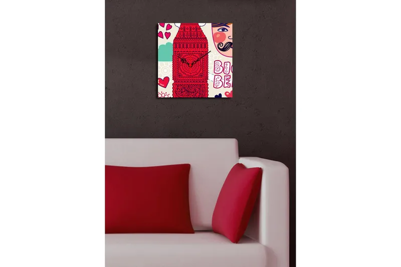 Dekorativ Canvasbilde med Klokke - Flerfarget - Innredning - Veggdekorasjon - Veggklokke