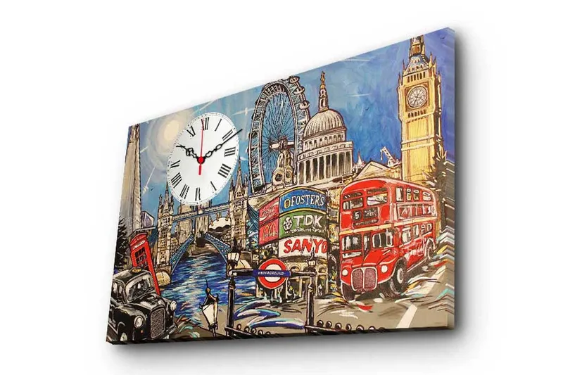 Dekorativ Canvasbilde med Klokke, Flerfarget