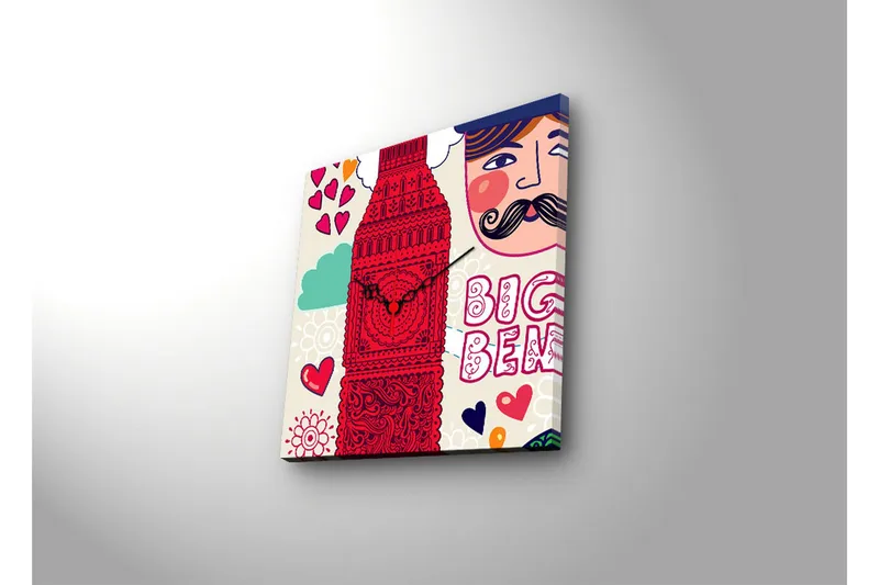 Dekorativ Canvasbilde med Klokke - Flerfarget - Innredning - Veggdekorasjon - Veggklokke