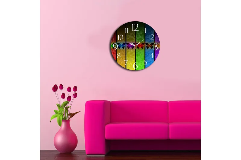 Dekorativ MDF Veggklokke 40 cm - Flerfarget - Innredning - Veggdekorasjon - Veggklokke