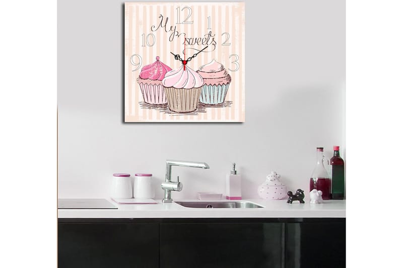 Dekorativ MDF Veggklokke 40x40 cm - Flerfarget - Innredning - Veggdekorasjon - Veggklokke