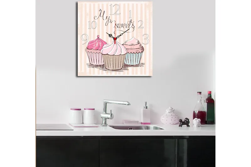Dekorativ MDF Veggklokke 40x40 cm - Flerfarget - Innredning - Veggdekorasjon - Veggklokke