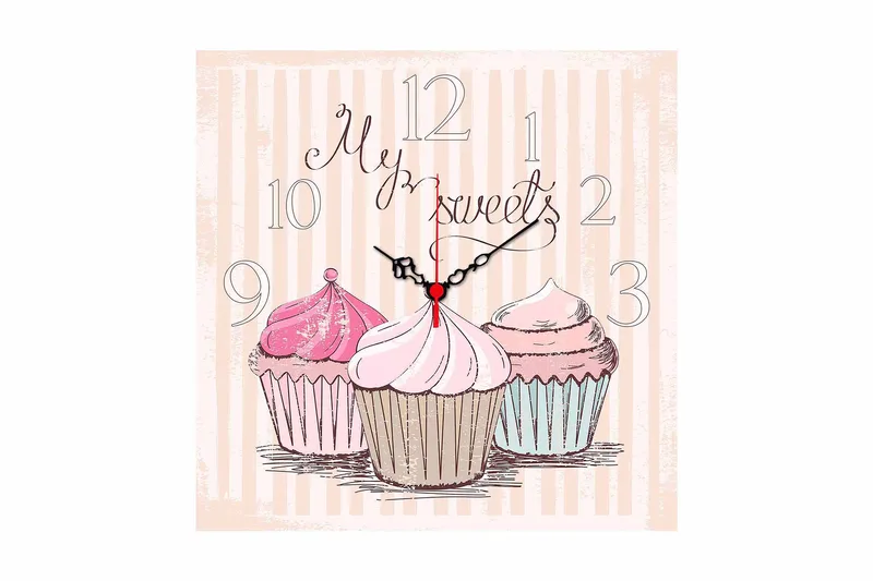 Dekorativ MDF Veggklokke 40x40 cm, Flerfarget