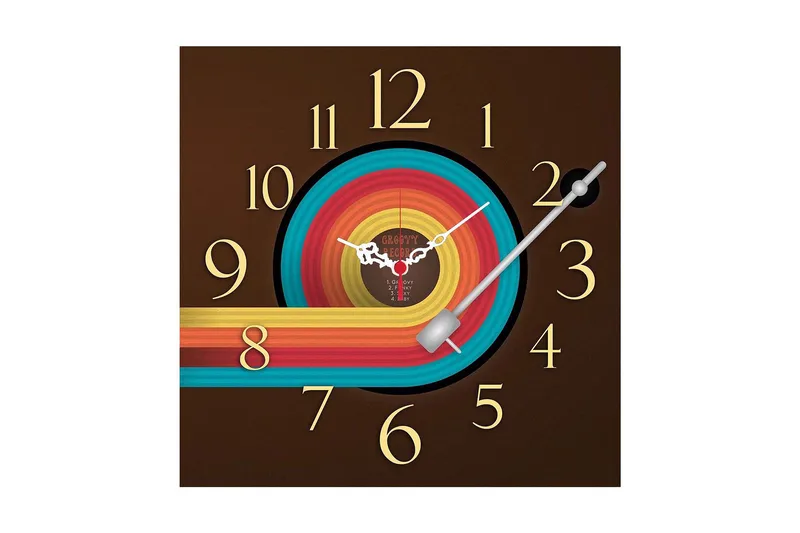 Dekorativ MDF Veggklokke 40x40 cm, Flerfarget