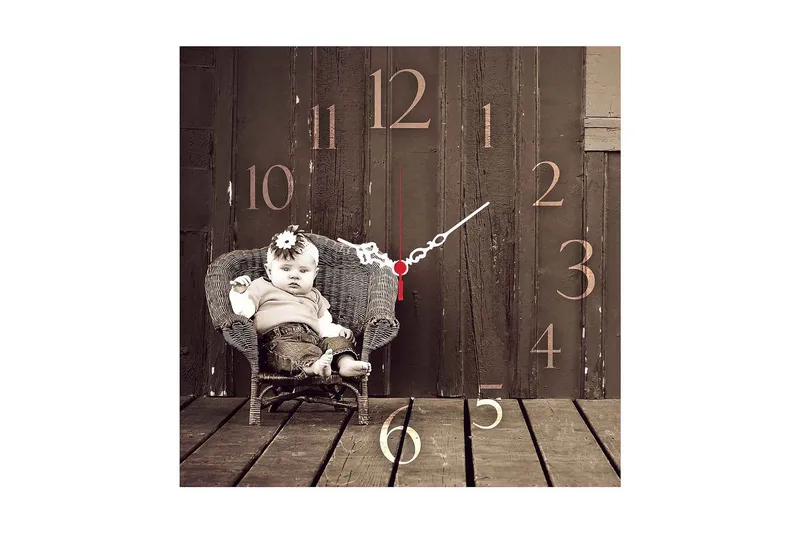 Dekorativ MDF Veggklokke 40x40 cm, Flerfarget