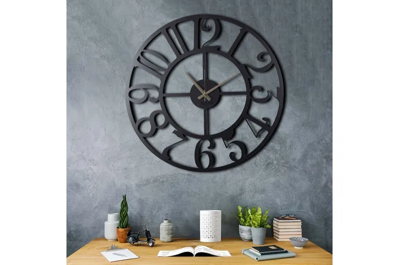 Dekorativ Metallveggklokke - Svart - Innredning - Veggdekorasjon - Veggklokke
