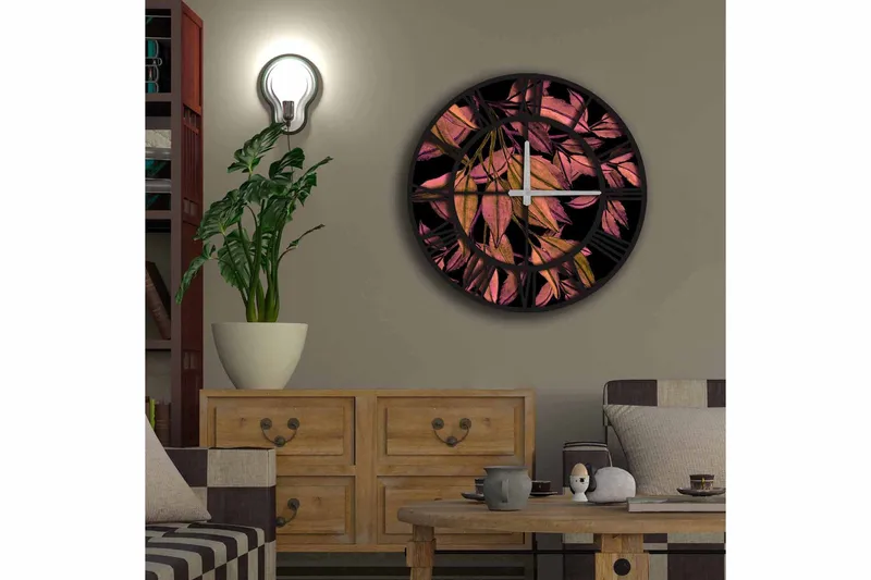 Diyadin Dekorklokke 50 cm Rund Floral - Flerfarget - Innredning - Veggdekorasjon - Veggklokke