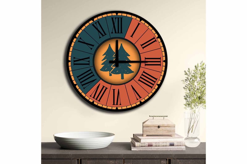 Diyadin Dekorklokke 50 cm Rund Floral - Flerfarget - Innredning - Veggdekorasjon - Veggklokke