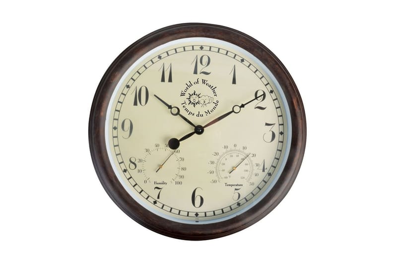 Esschert Design Stasjonsklokke med thermo-hygrometer 30,5 cm - Brun - Innredning - Veggdekorasjon - Veggklokke