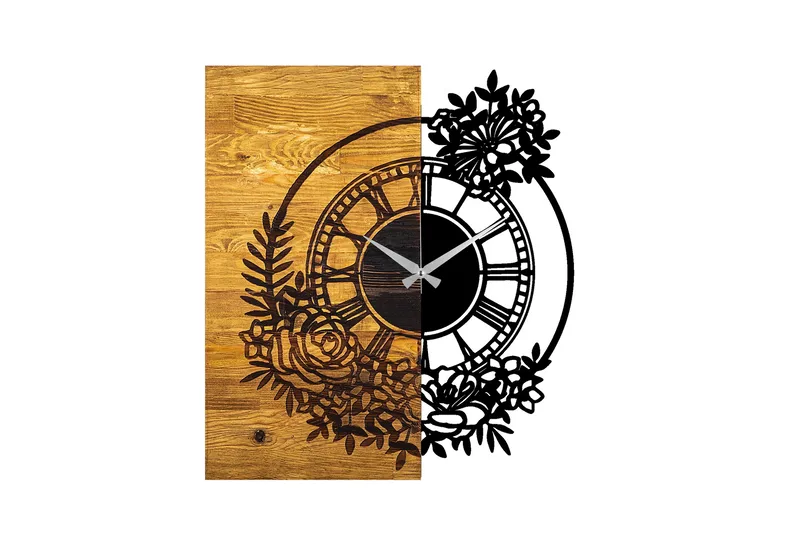 Musemolen Veggklokke Blomster, Svart|Valnøtt